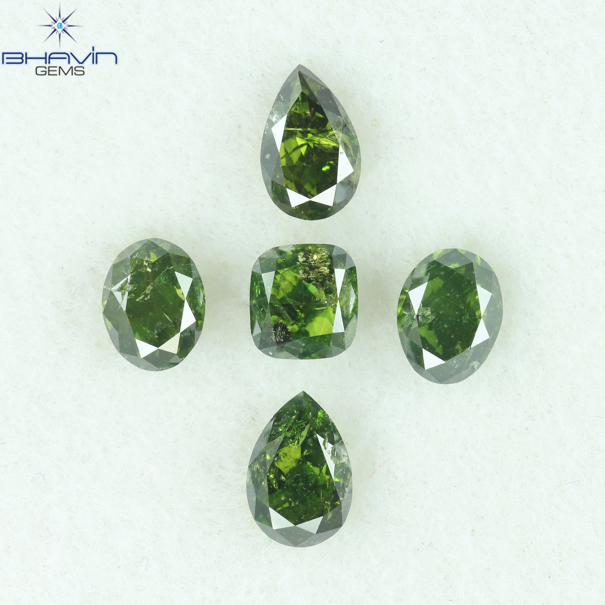 1.22 CT/5 Pcs Natural Mix Shape Diamond Enhanced Green Color Clarity I1 (4.65 MM)
