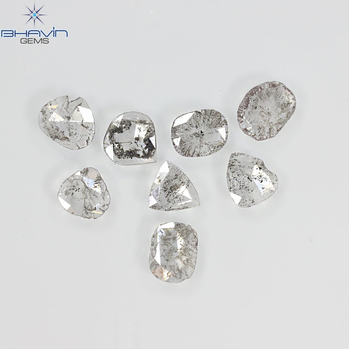 1.32 CT/8 Pcs Natural Uncut Slice Diamond Salt and Pepper Color Clarity I3 (5.57 MM)