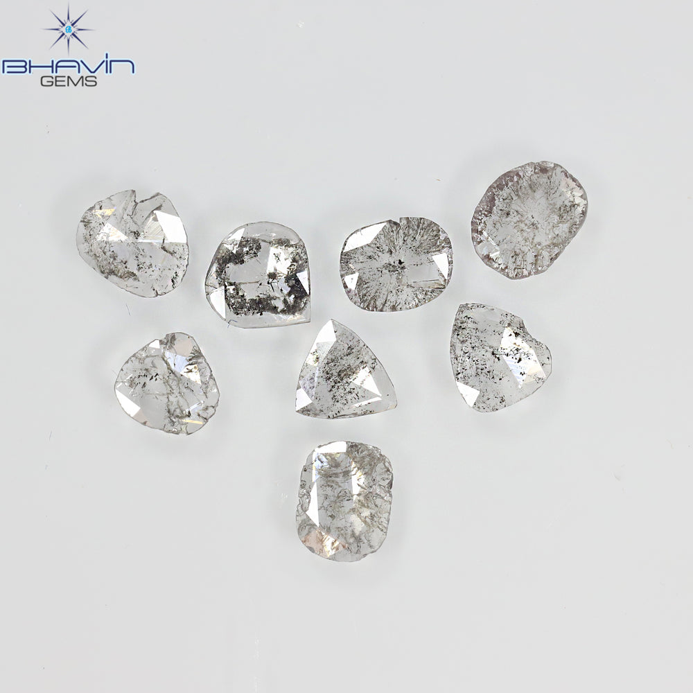 1.32 CT/8 Pcs Natural Uncut Slice Diamond Salt and Pepper Color Clarity I3 (5.57 MM)