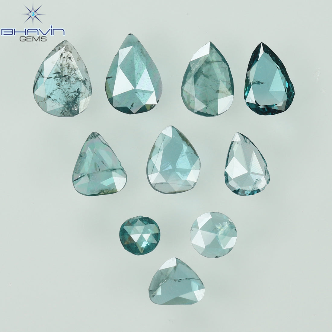 0.55 CT/4 個 スライス形状 天然ダイヤモンド ブルー イエロー カラー I3 クラリティ (5.40 MM)