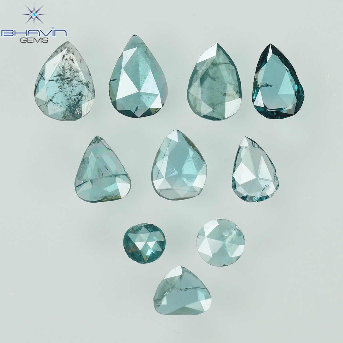 0.55 CT/4 個 スライス形状 天然ダイヤモンド ブルー イエロー カラー I3 クラリティ (5.40 MM)