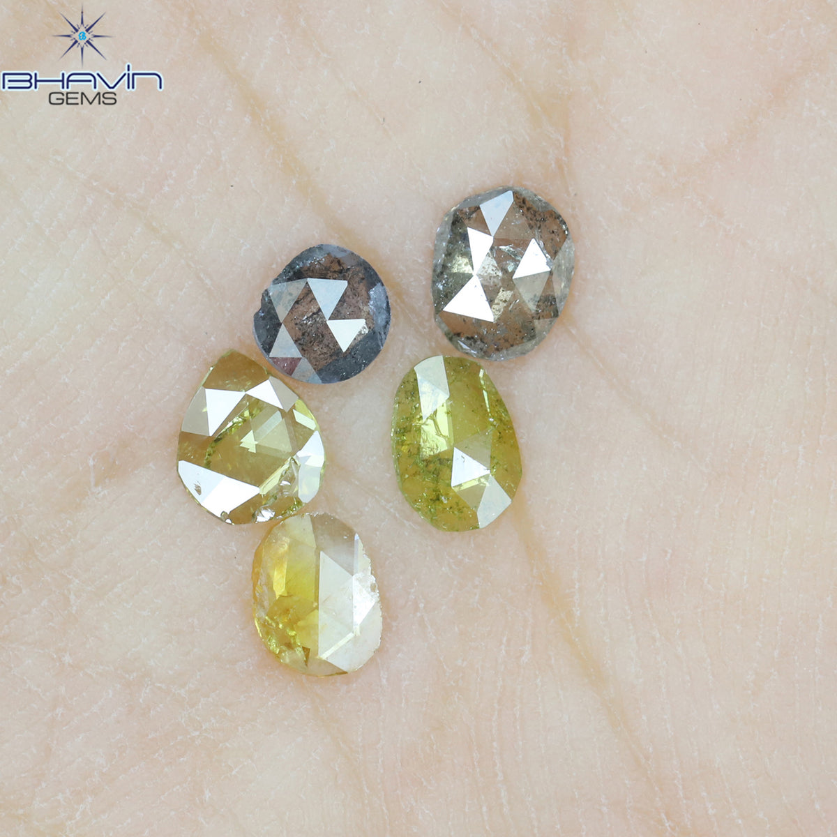 0.58 CT/5 Pcs Natural Polki Rose Cut Diamond Mix Fancy Color Clarity I2 (4.25 MM)
