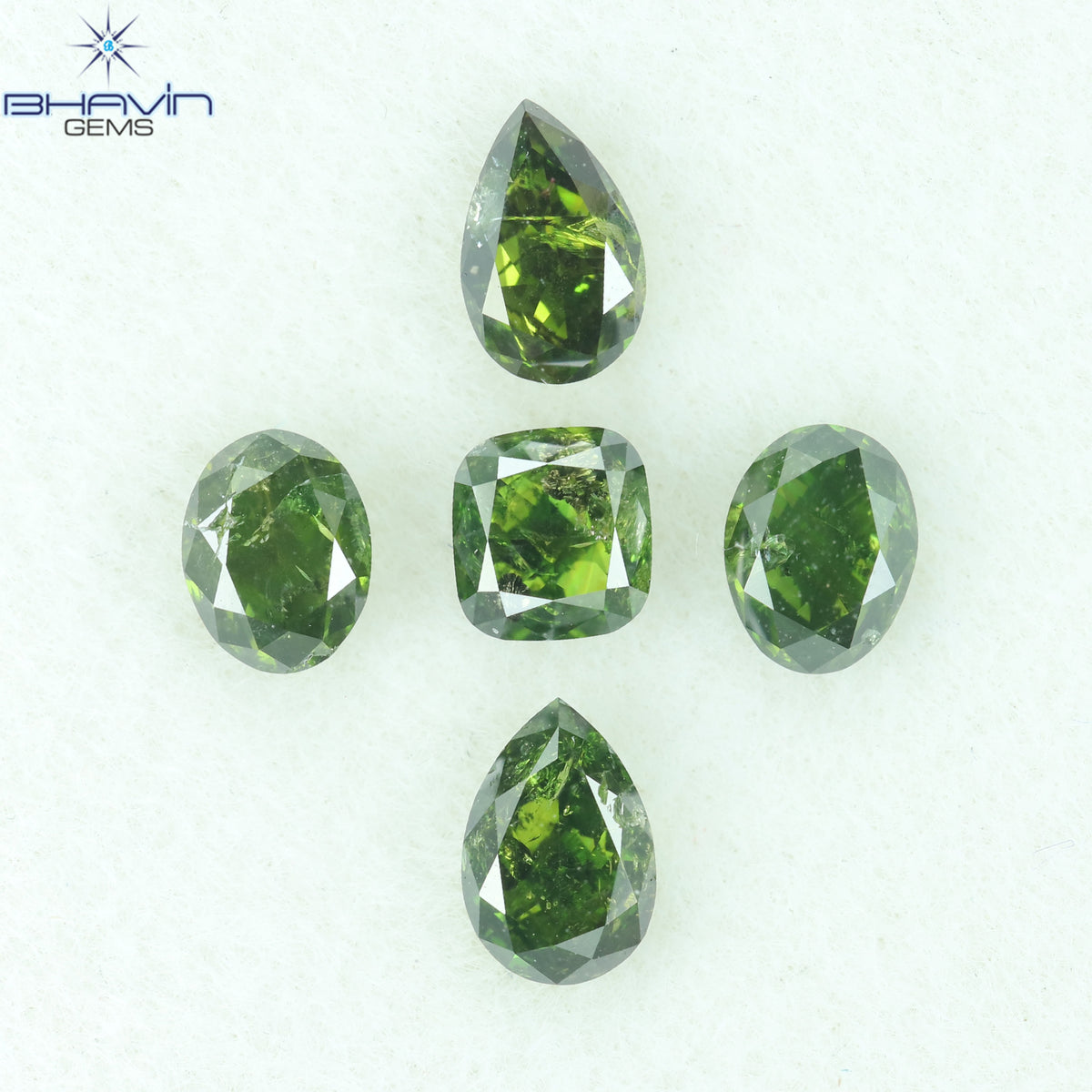 1.22 CT/5 Pcs Natural Mix Shape Diamond Enhanced Green Color Clarity I1 (4.65 MM)