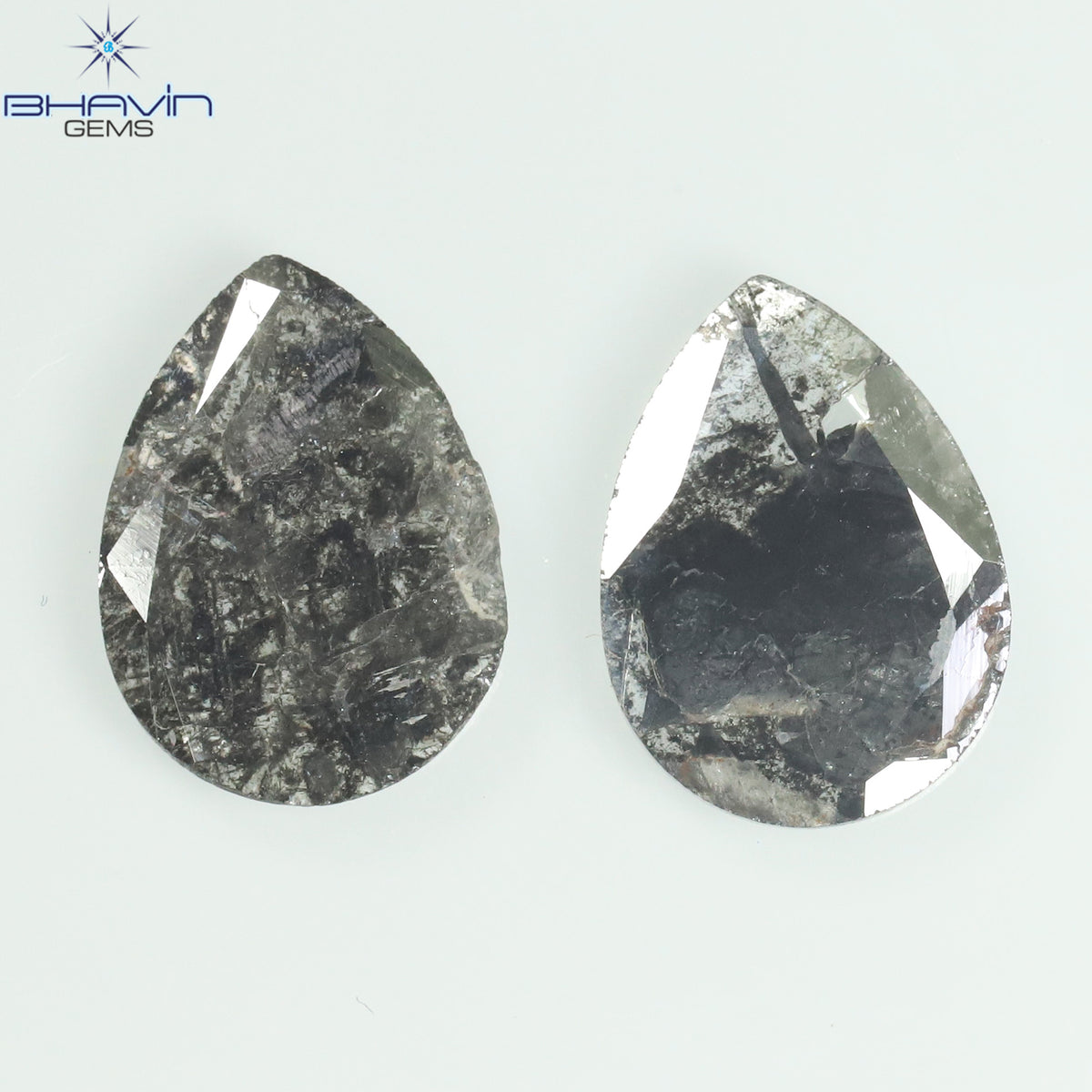2.04 CT/2 Pcs Natural Pear Slice Diamond Salt and Pepper Color Clarity I3 (11.07 MM)