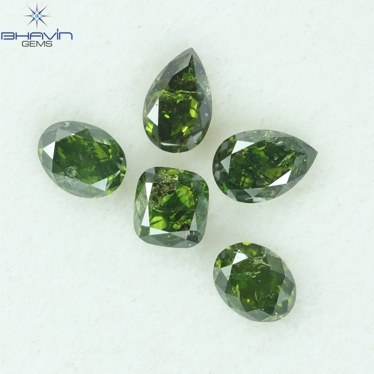 1.22 CT/5 Pcs Natural Mix Shape Diamond Enhanced Green Color Clarity I1 (4.65 MM)
