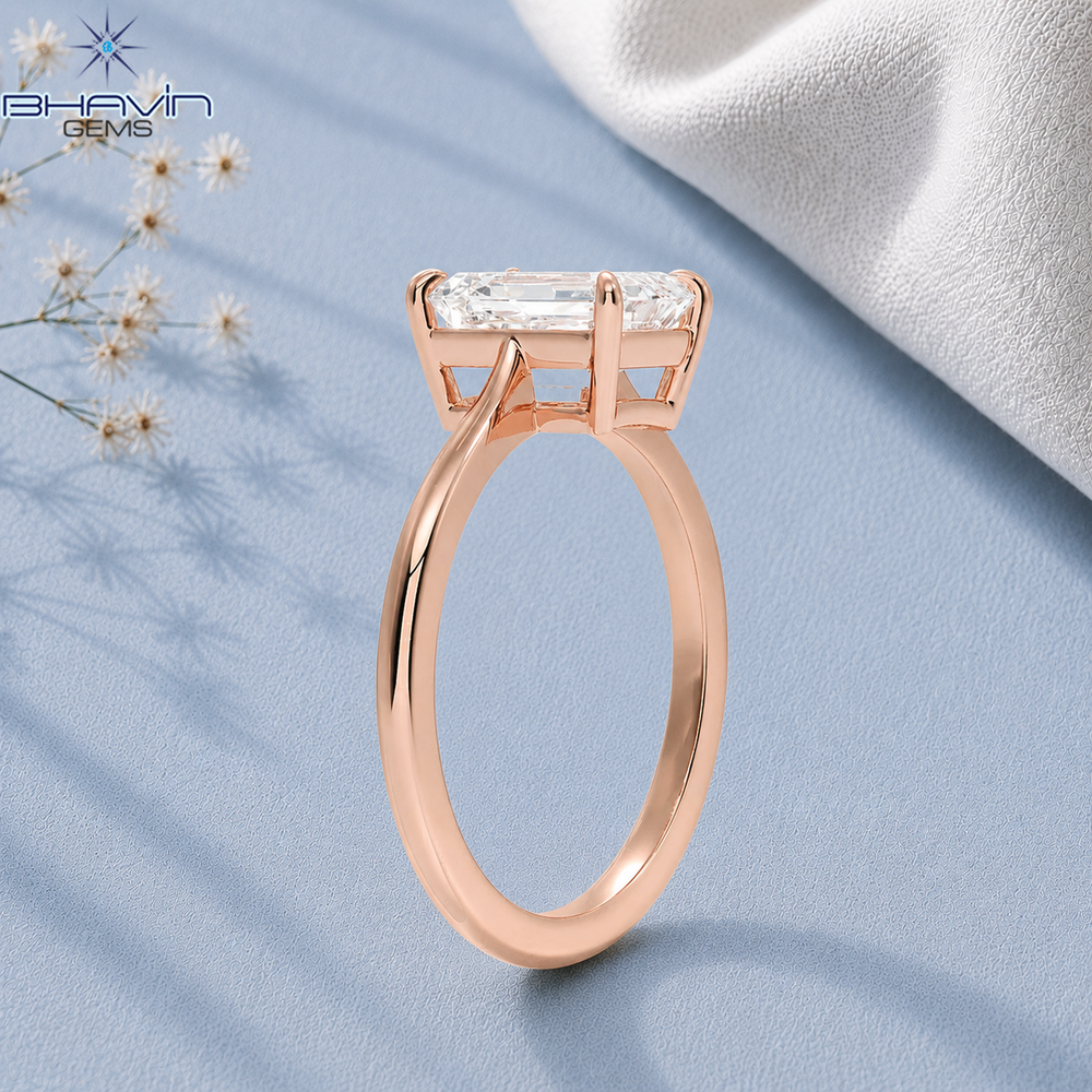 Emerald Cut Solitaire Engagement Ring with Open Wire Basket in Rose Gold