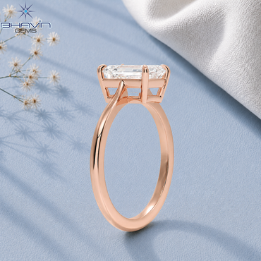 Emerald Cut Solitaire Engagement Ring with Open Wire Basket in Rose Gold