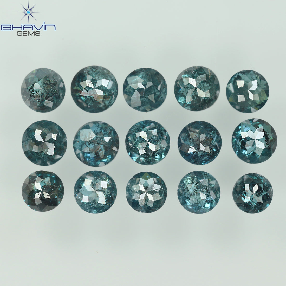 2.38 CT/15 Pcs Natural Round Rose Cut Diamond Enhanced Blue Color Clarity I3 (3.35 MM)