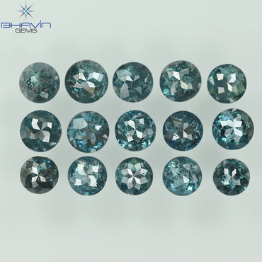 2.38 CT/15 Pcs Enhanced Round Rose Cut Shape Blue Color Natural Loose Diamond I3 Clarity (3.35 MM)