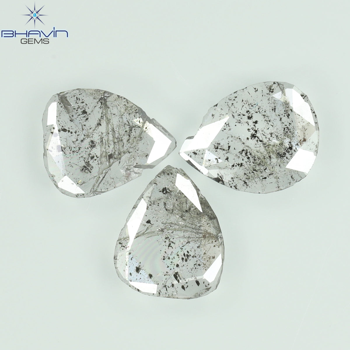 0.70 CT/3 Pcs Natural Pear Slice Diamond Salt and Pepper Color Clarity I3 (6.78 MM)