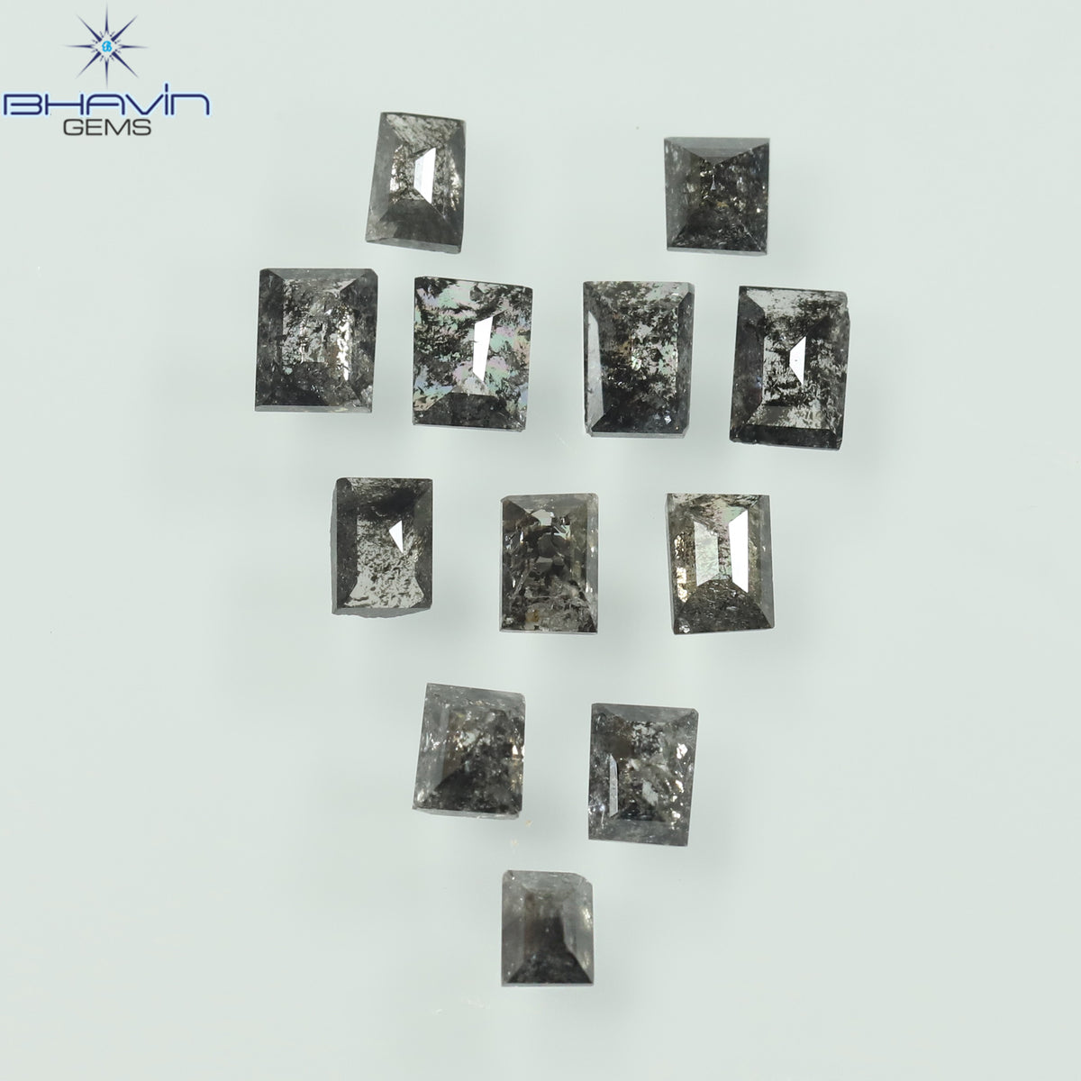 1.13 CT/12 Pcs Natural Square Baguette Diamond Salt and Pepper Color Clarity I3 (3.37 MM)