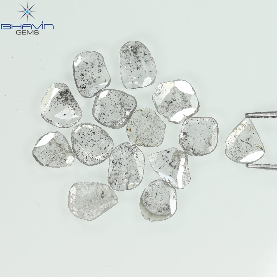 1.96 CT/14 Pcs Natural Slice Diamond Salt and Pepper Color Clarity I3 (5.92 MM)