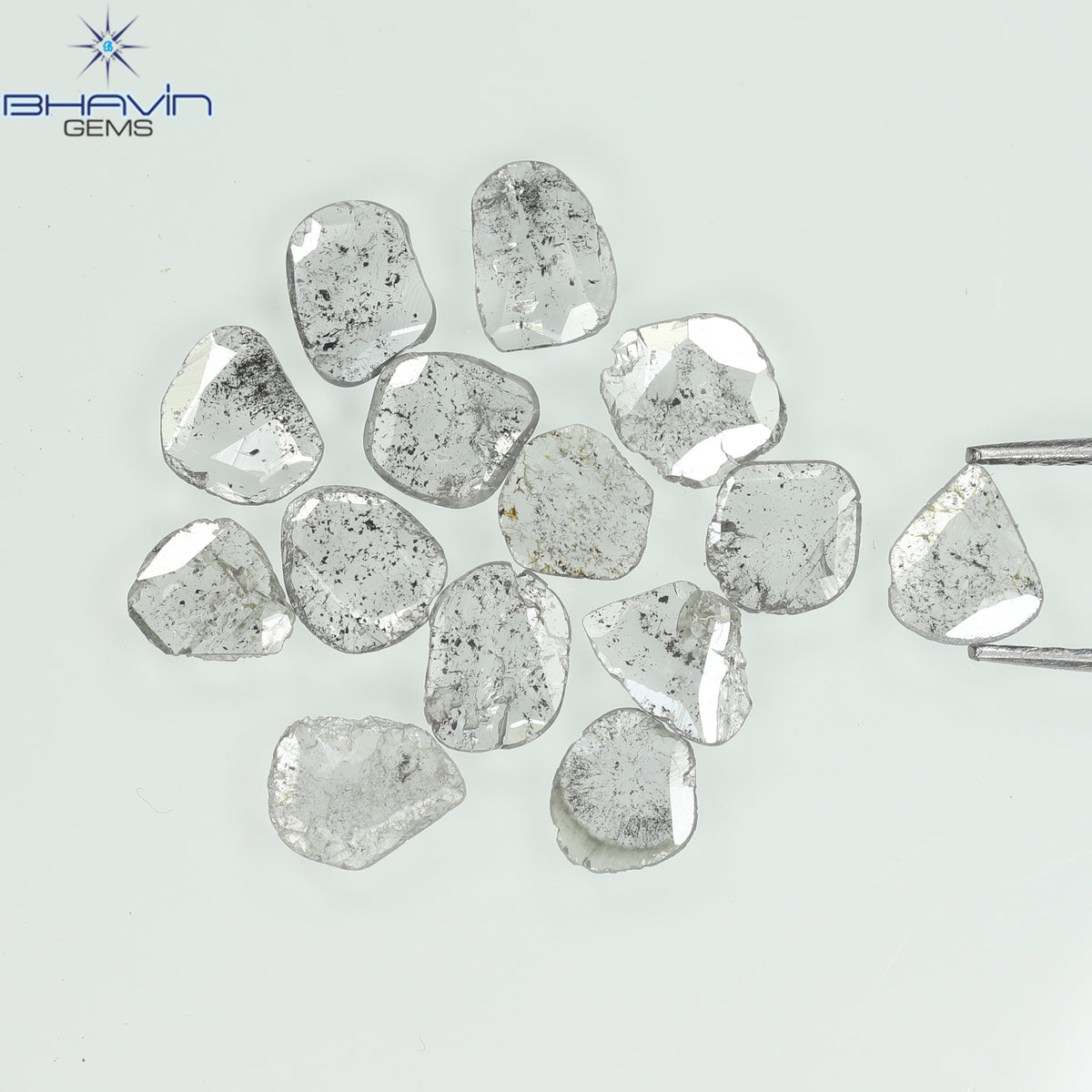 1.35 CT/2 ピース スライス形状 天然ダイヤモンド ソルト アンド ペッパー カラー I3 クラリティ (9.55 MM)