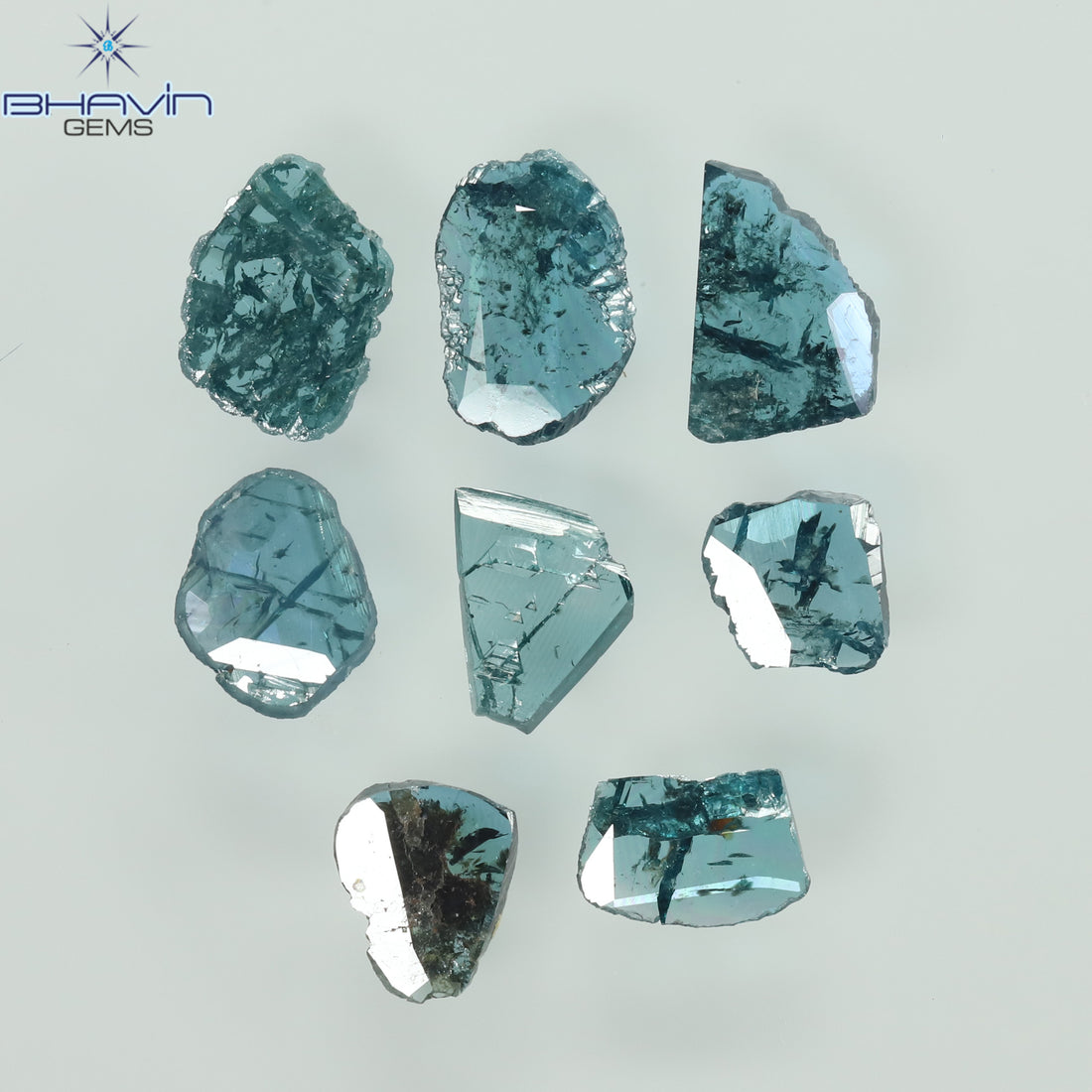 0.81 CT/8 Pcs Natural Uncut Diamond Enhanced Blue Color Clarity I3 (3.24 MM)