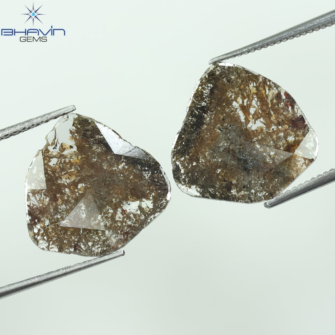 4.03 CT/2 Pcs Natural Uncut Slice Diamond Brown Color Clarity I3 (13.50 MM)