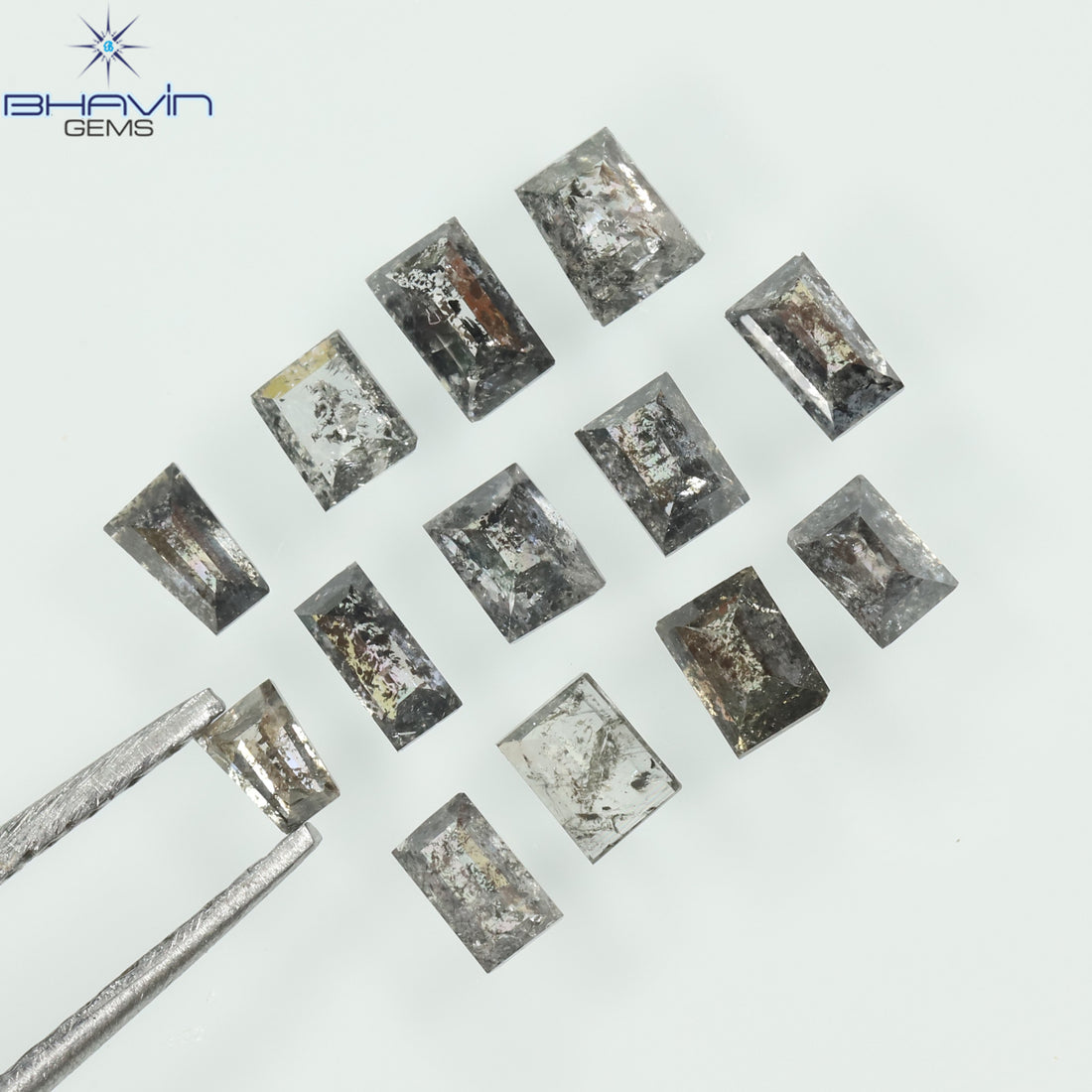 0.83 CT/13 Pcs Natural Square Baguette Diamond Salt and Pepper Color Clarity I3 (3.10 MM)