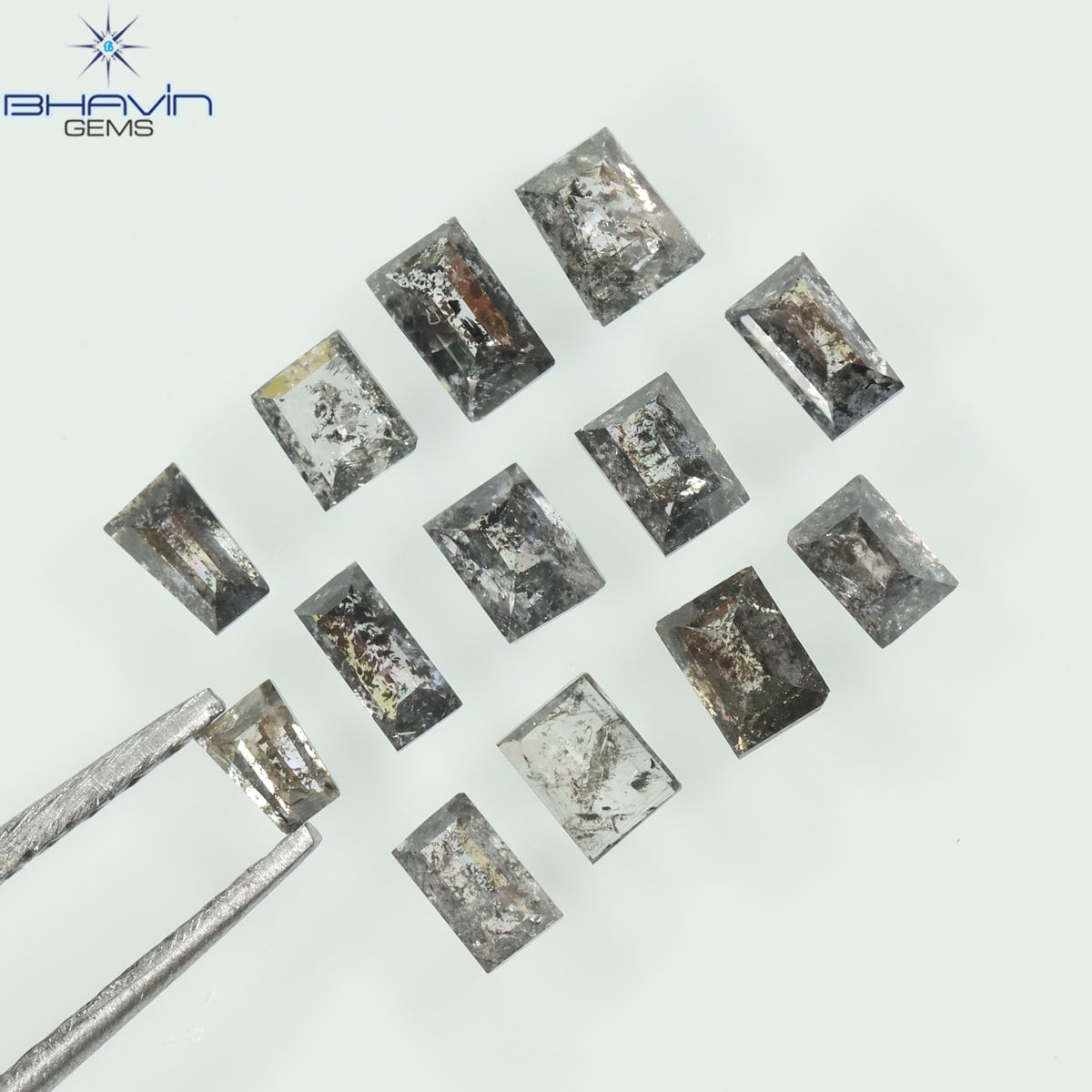 0.83 CT/13 Pcs Natural Square Baguette Diamond Salt and Pepper Color Clarity I3 (3.10 MM)