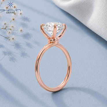 Round Brilliant Cut Solitaire Engagement Ring with Petite Claw Prongs in Rose Gold
