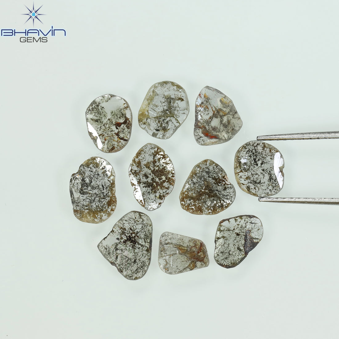 3.20 CT/10 Pcs Natural Slice Diamond Salt and Pepper Color Clarity I3 (5.94 MM)