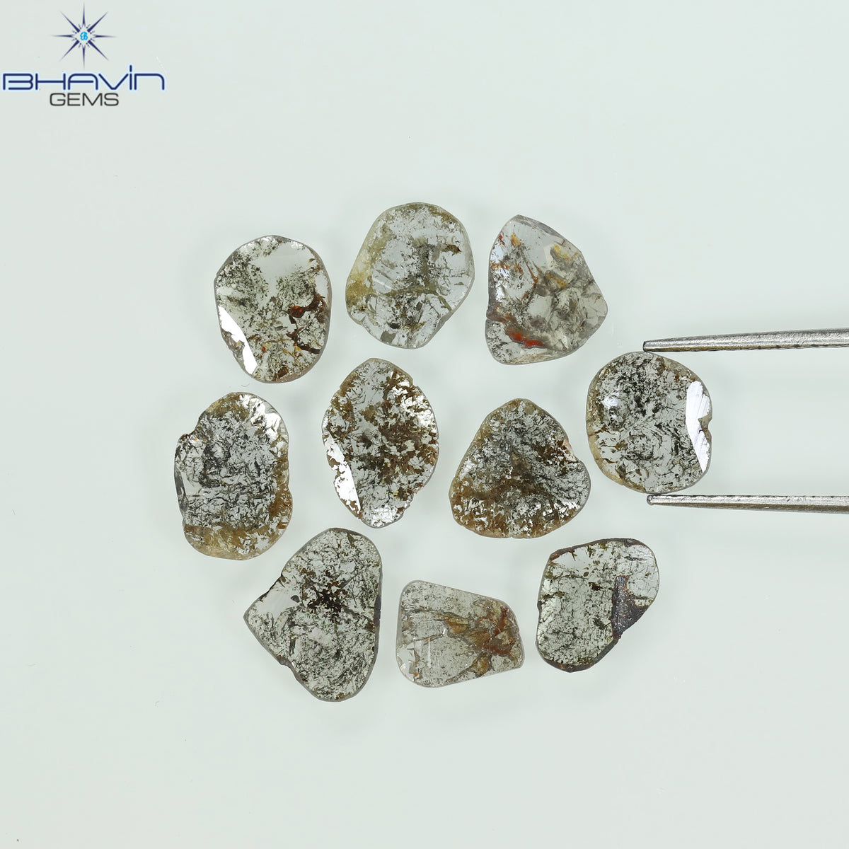 3.20 CT/10 Pcs Natural Slice Diamond Salt and Pepper Color Clarity I3 (5.94 MM)