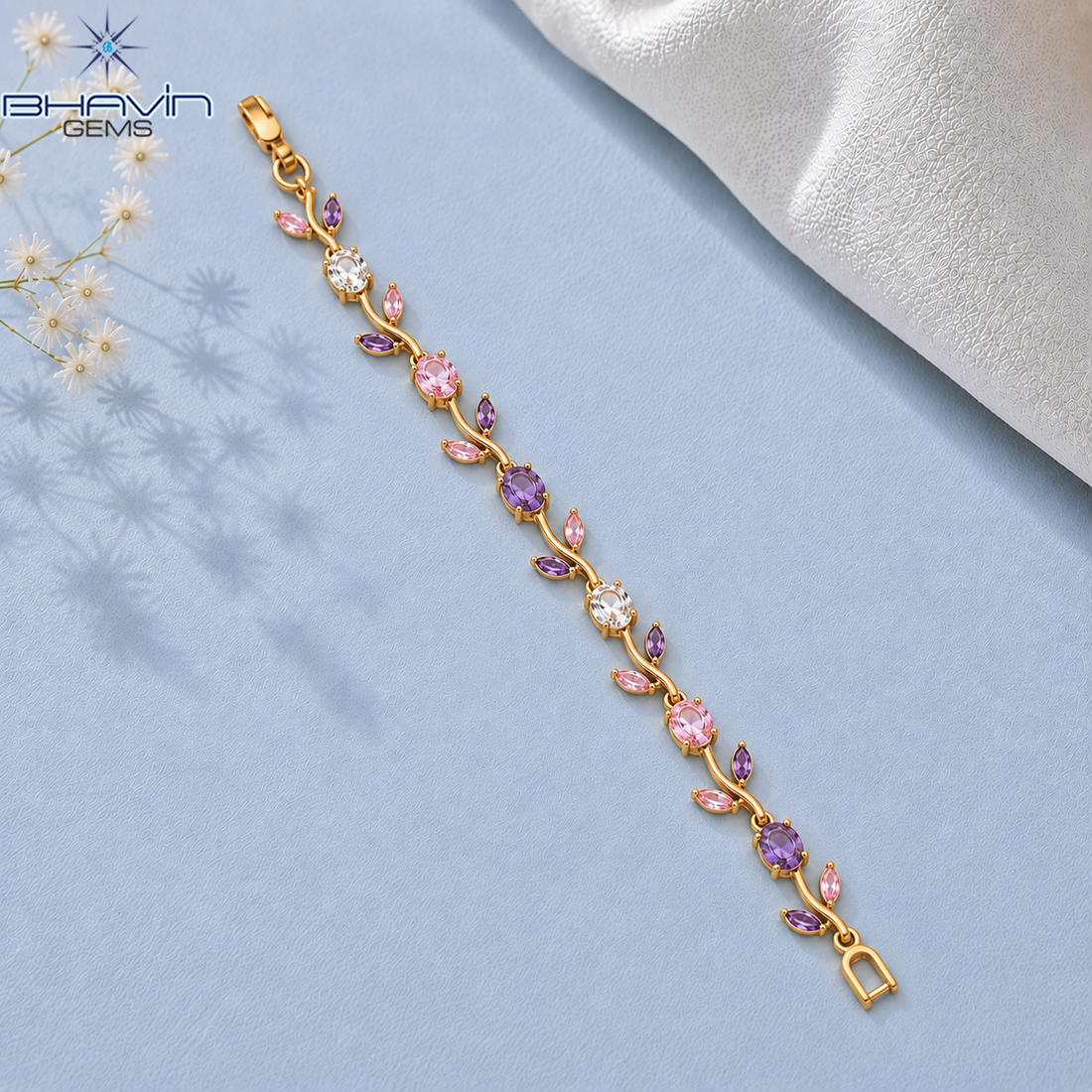 Floral Vine Multicolor Diamond Bracelet