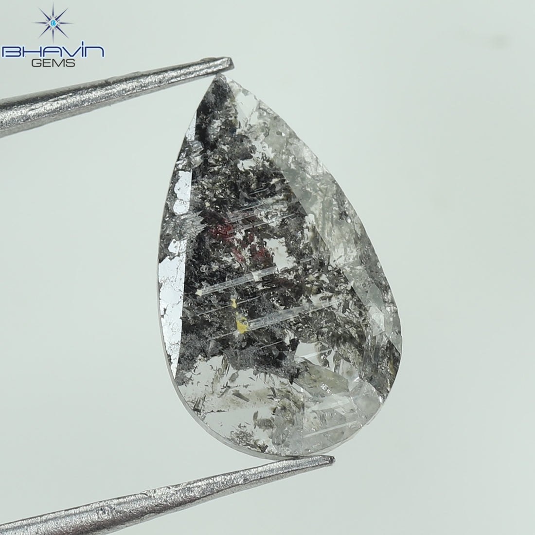 3.36 CT ペア スライス シェイプ ナチュラル ダイヤモンド ソルト アンド ペッパー カラー I3 クラリティ (15.82 MM)