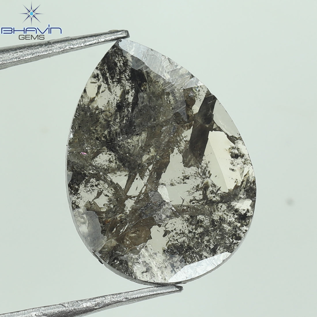 3.36 CT ペア スライス シェイプ ナチュラル ダイヤモンド ソルト アンド ペッパー カラー I3 クラリティ (15.82 MM)