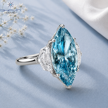 Marquise Blue Diamond Three-Stone Engagement Ring