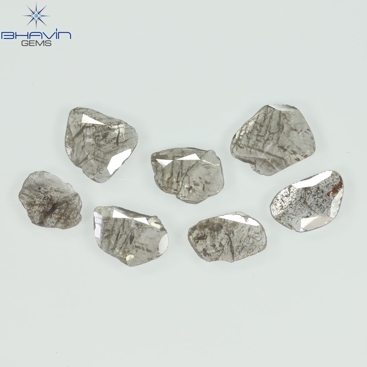 2.51 CT/7 Pcs Natural Slice Diamond Salt and Pepper Color Clarity I3 (8.37 MM)