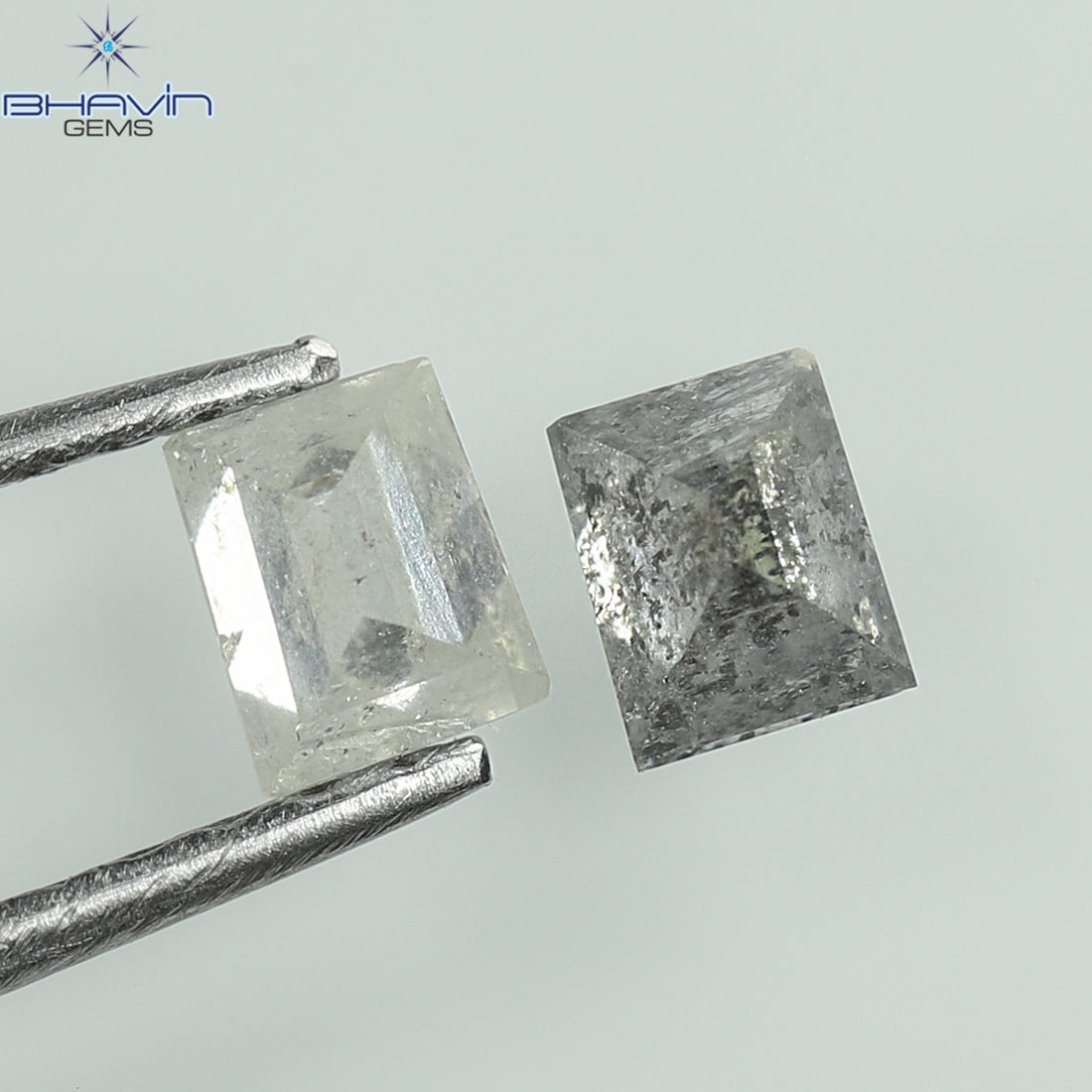 0.33 CT/2 Pcs Natural Square-Baguette Diamond Salt and Pepper Color Clarity I3 (3.57 MM)