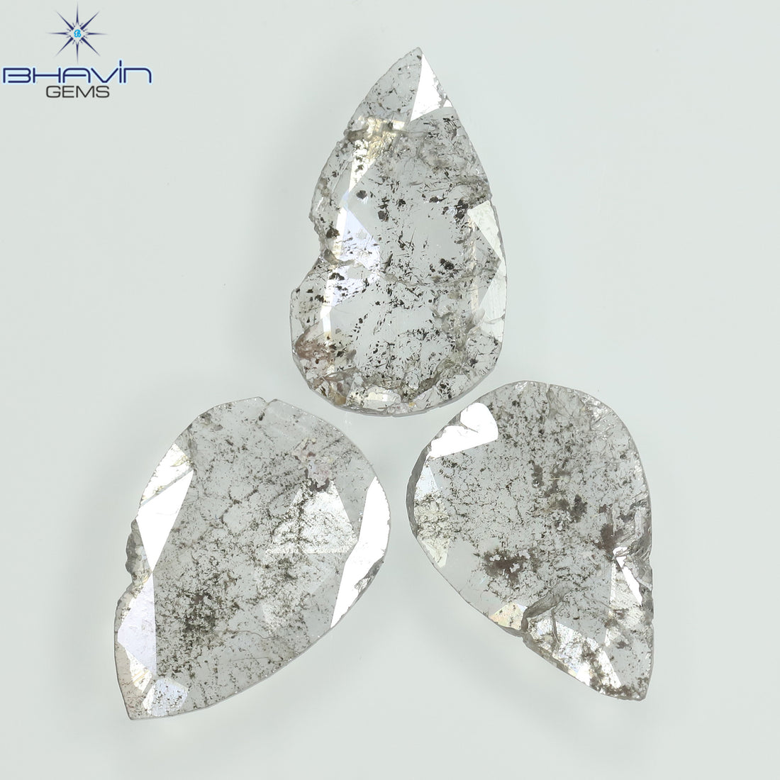 1.32 CT/3 Pcs Natural Pear Slice Diamond Salt and Pepper Color Clarity I3 (9.72 MM)