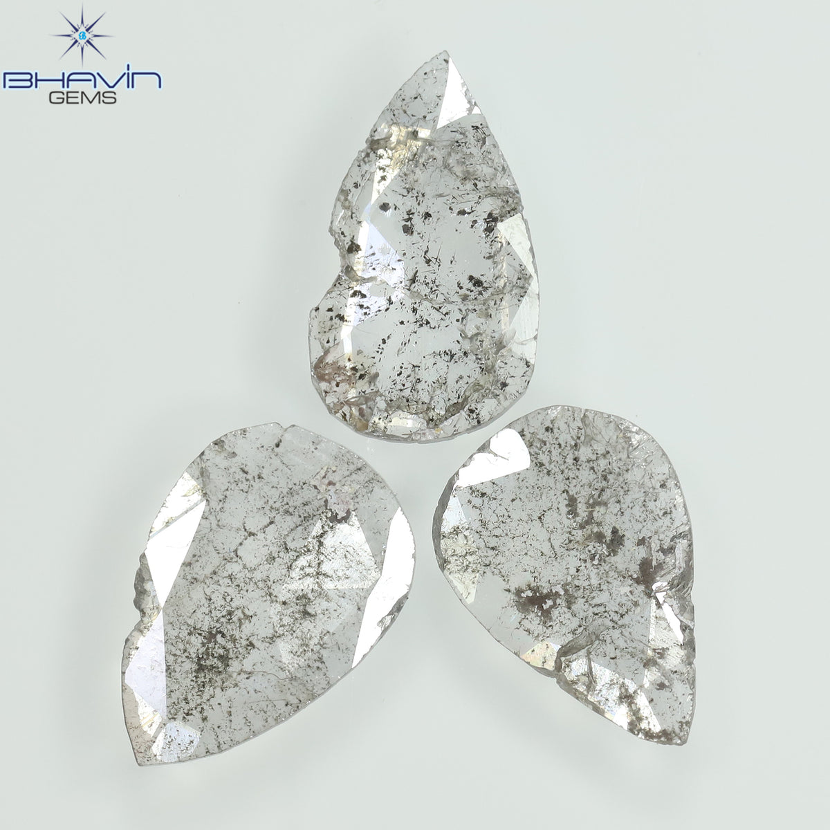 1.32 CT/3 Pcs Natural Pear Slice Diamond Salt and Pepper Color Clarity I3 (9.72 MM)