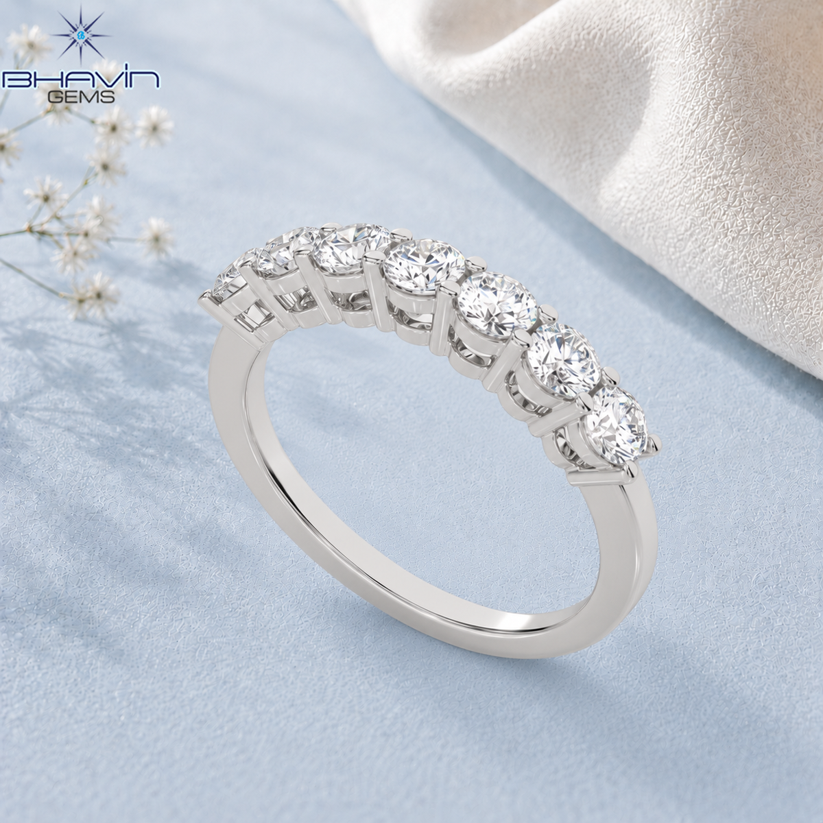 Round Diamond Signature Half Eternity Band