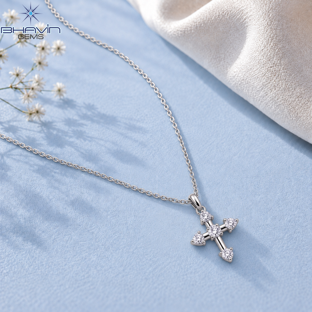 Sparkling Cross Pendant with Five-Stone Design