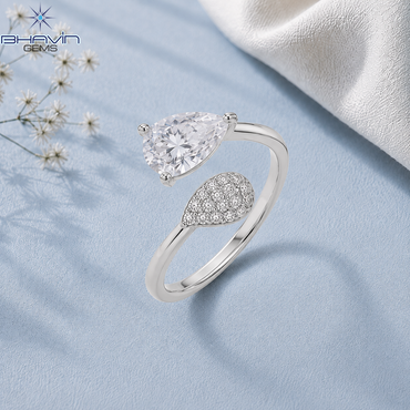 Pear-Shaped Diamond Open Toe Ring with Cluster Accent