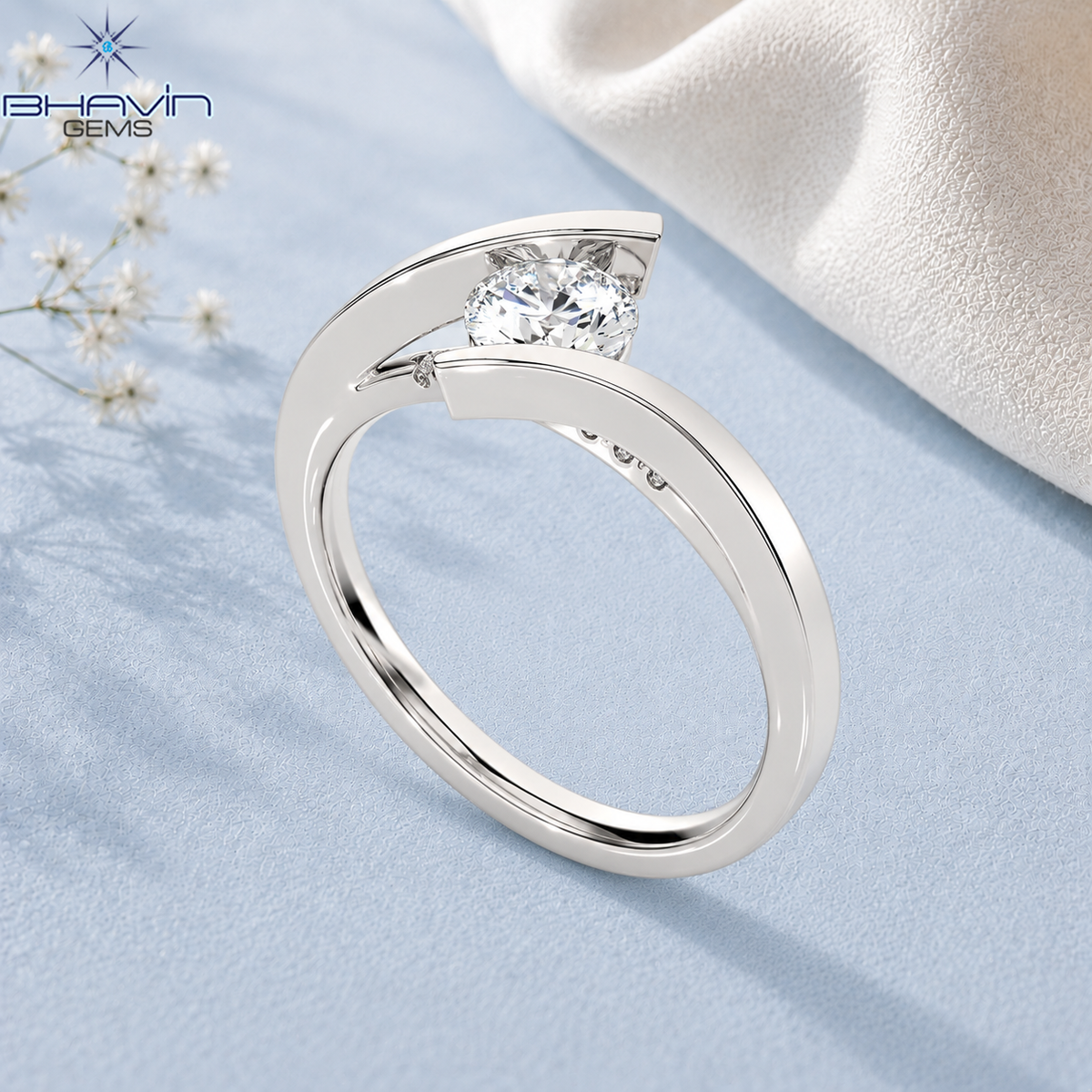 Modern Round Cut Diamond Bypass Ring with Elegant Crossover Setting