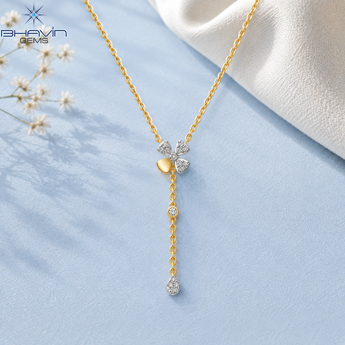 Diamond Clover Drop Necklace with Pear-Shaped Dangle