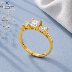 Princess Cut Three Stone Diamond Engagement Ring with Classic Polished Band