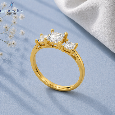 Princess Cut Three Stone Diamond Engagement Ring with Classic Polished Band