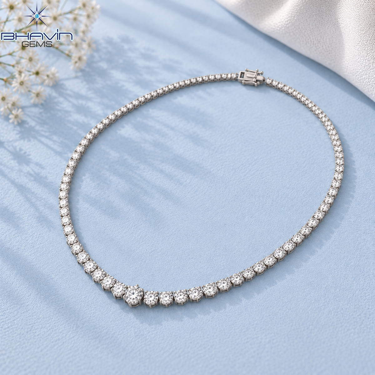 Graduated Round Diamond Tennis Necklace