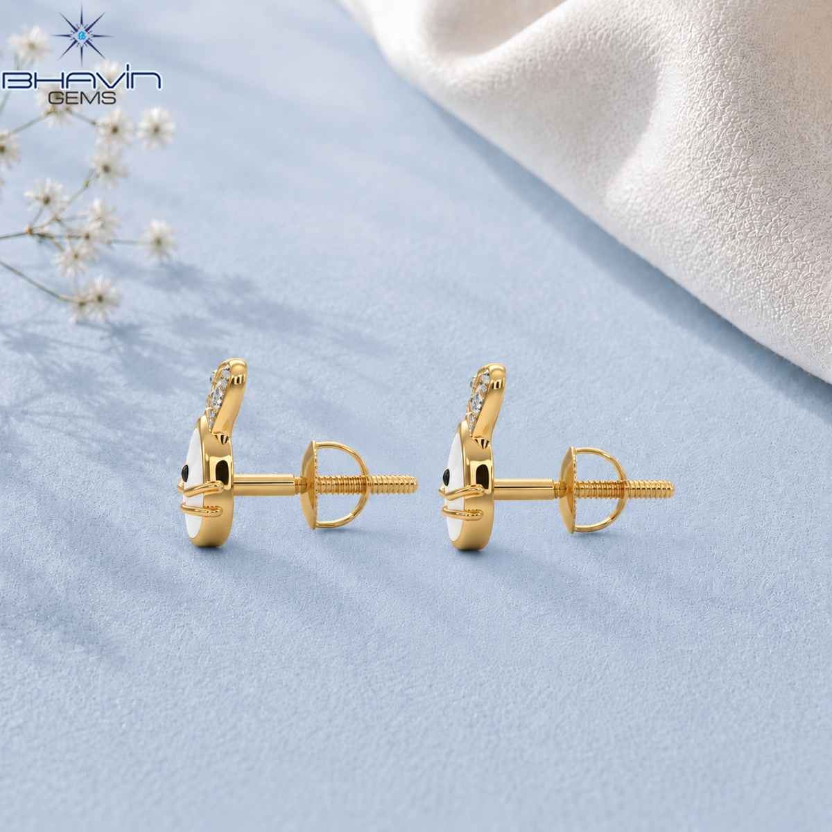 Playful Diamond Bunny Face Stud Earrings