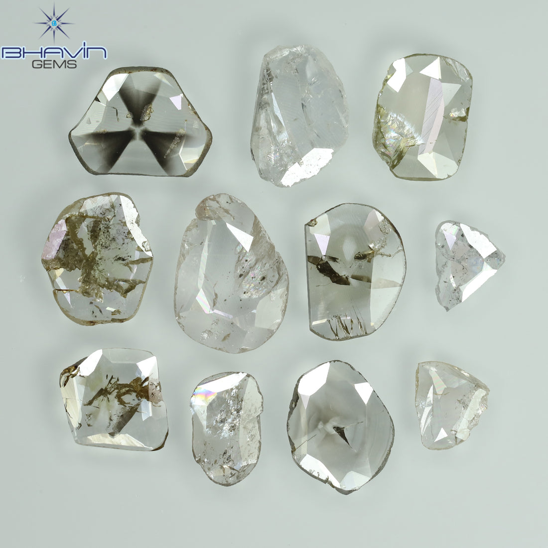 4.13 CT/10 Pcs Natural Slice Diamond Salt and Pepper Color Clarity I3 (9.25 MM)