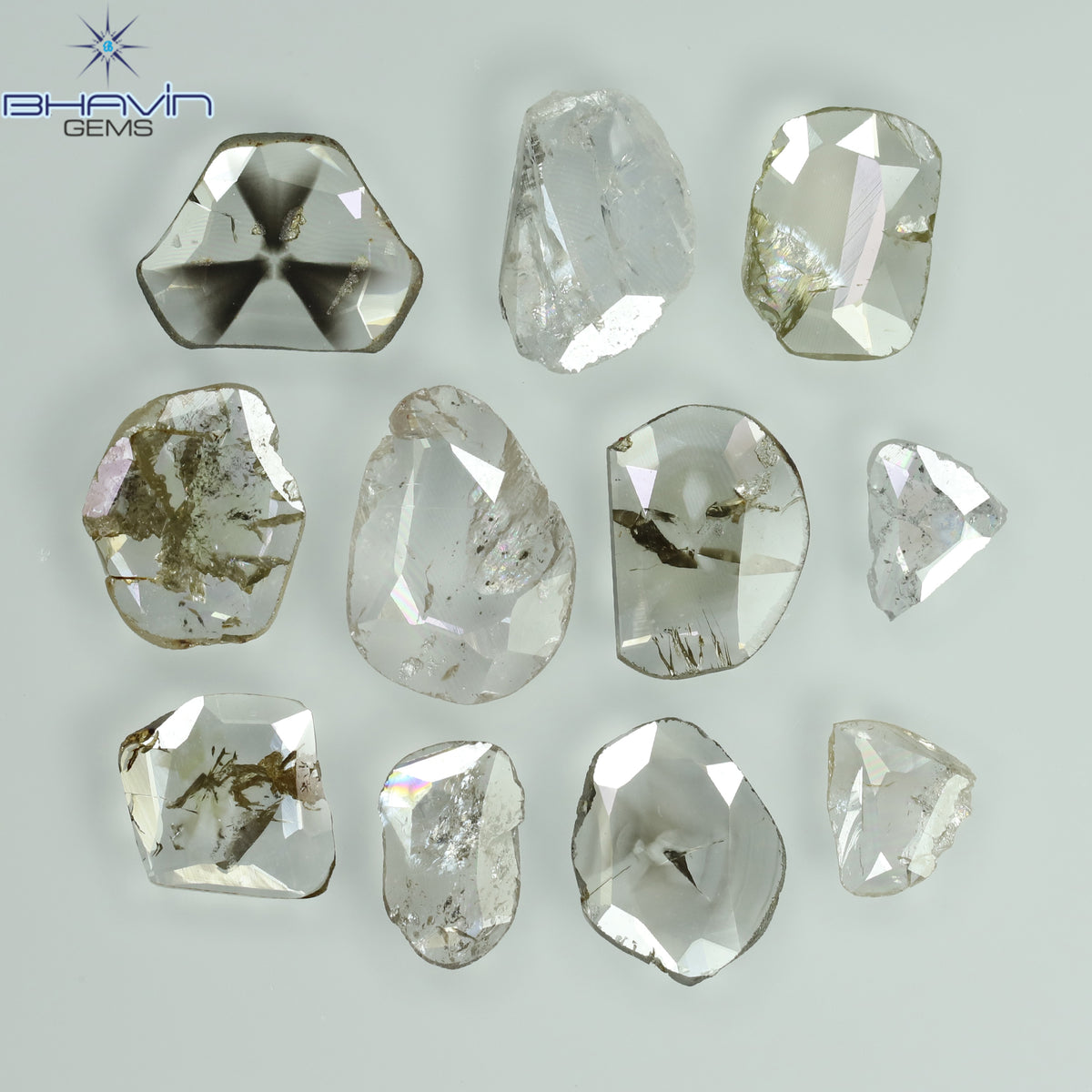0.97 CT/7 ピース ローズカット ポルキ シェイプ ナチュラル ダイヤモンド ファンシー カラー I1 クラリティ (6.01 MM)