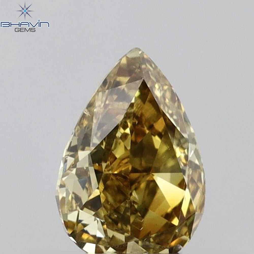 0.59 CT Pear Shape Natural Diamond Orange Yellow Color VS2 Clarity (6.50 MM)