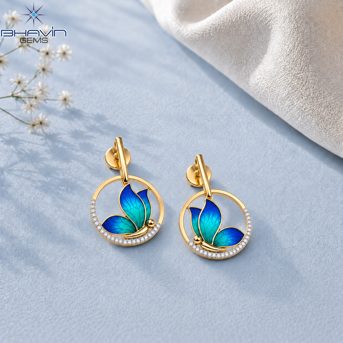 Azure Butterfly Diamond Drop Earrings