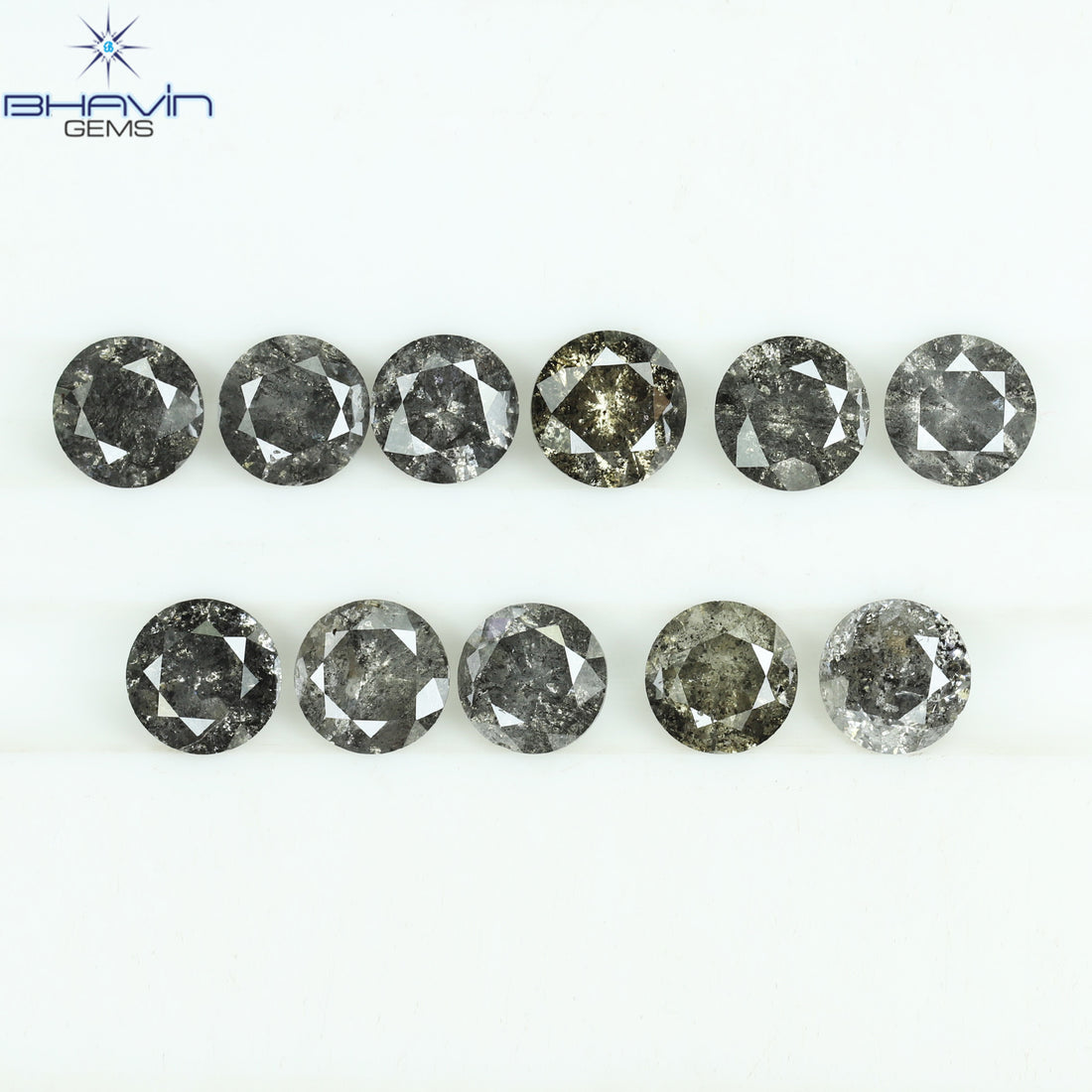 1.00 CT/6 個 ラウンド シェイプ ナチュラル ルース ダイヤモンド ソルト アンド ペッパー カラー I3 クラリティ (3.52 MM)