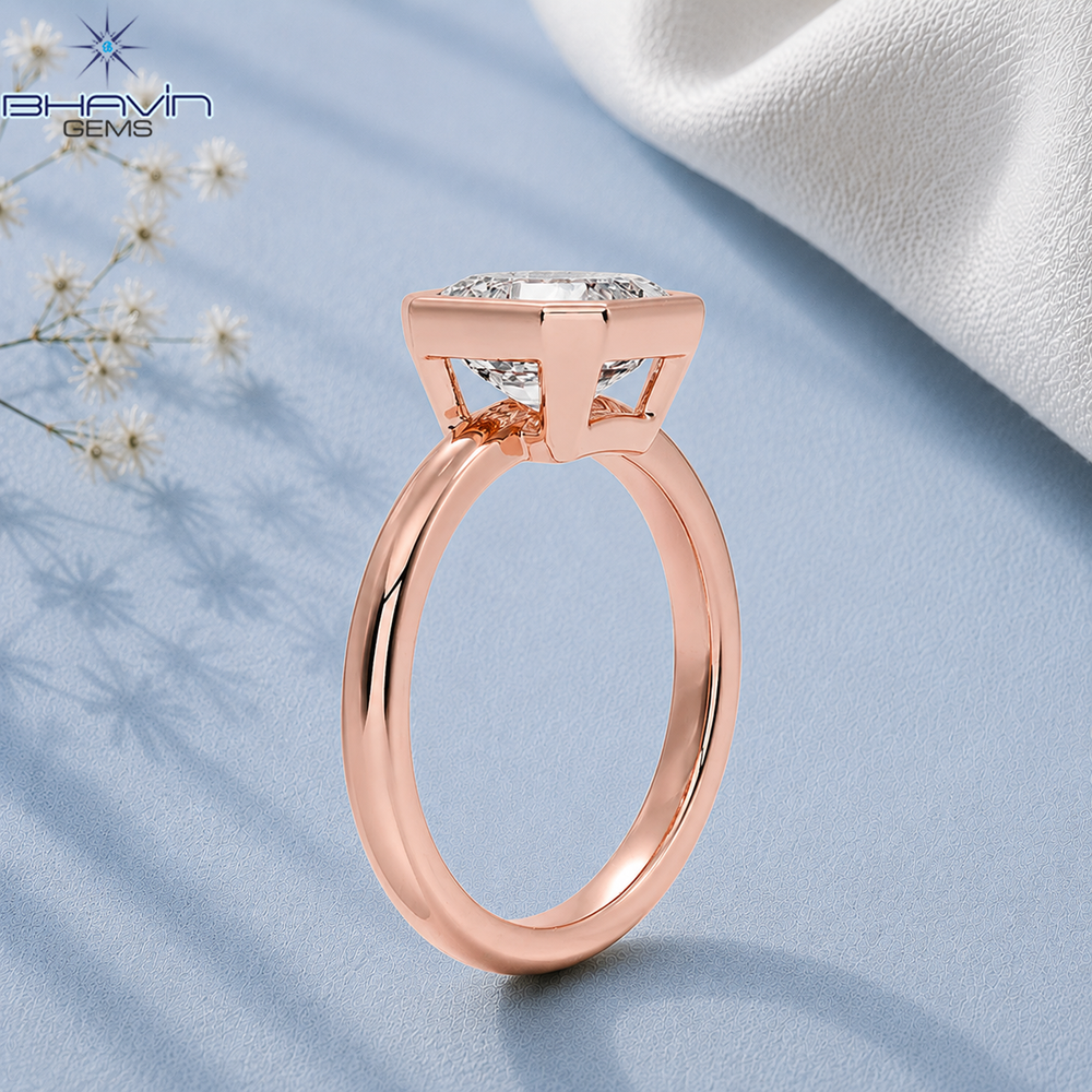 Asscher Cut Bezel Set Solitaire Engagement Ring in Rose Gold