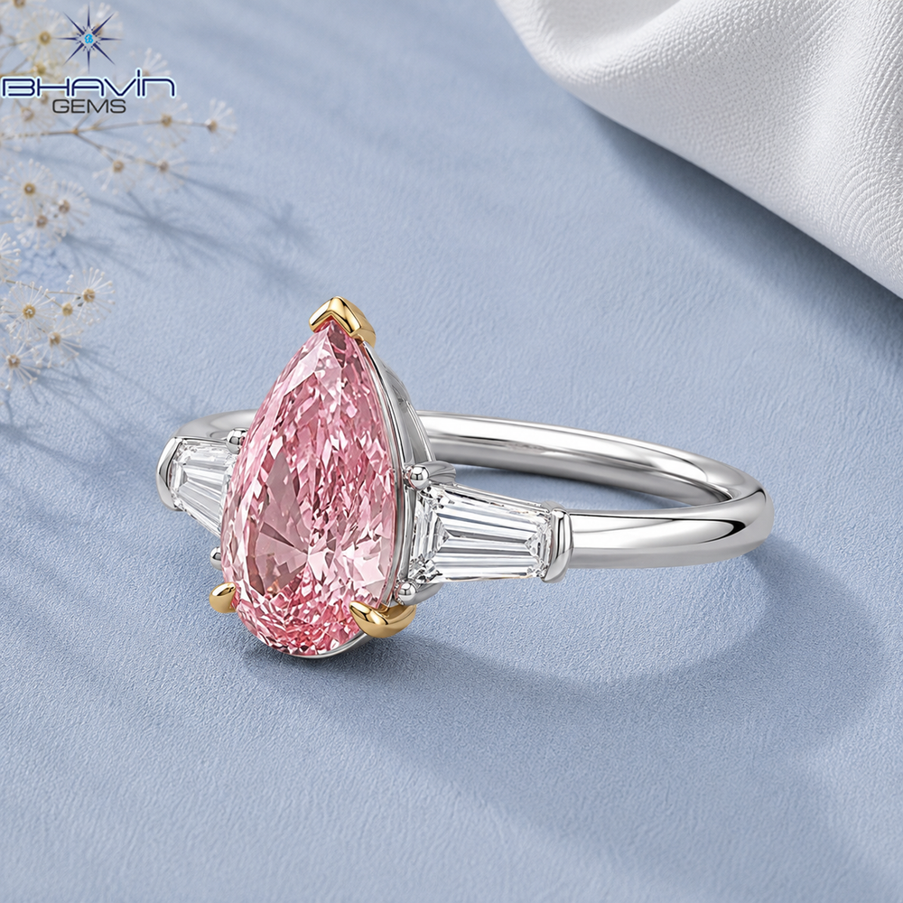 Pear Pink Diamond Three Stone Engagement Ring