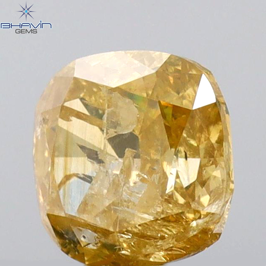 1.08 CT クッションシェイプ 天然ダイヤモンド ブラウンイエローカラー I3 クラリティ (5.71 MM)
