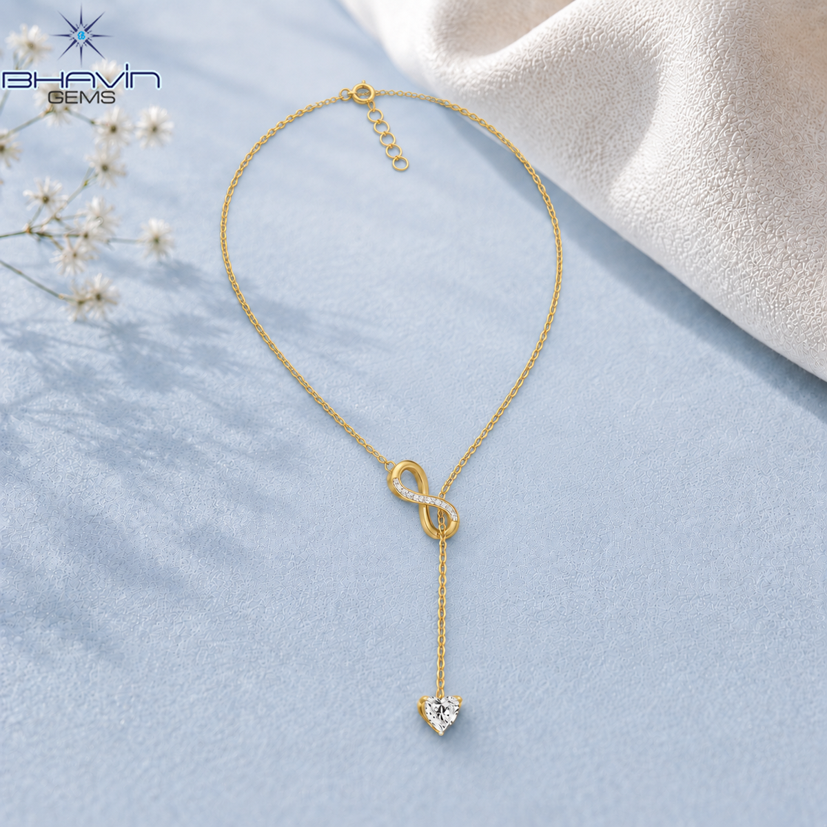 Infinity Heart Diamond Drop Lariat Necklace